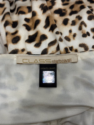 2000s Roberto Cavalli leopard print lace-trim dress