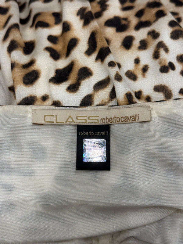2000s Roberto Cavalli leopard print lace-trim dress