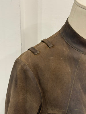 2000s Miu Miu burned distressed military leather jacket