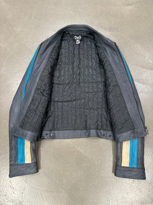 S/S2001 Dolce & Gabbana Striped Calfskin Leather Racing Jacket