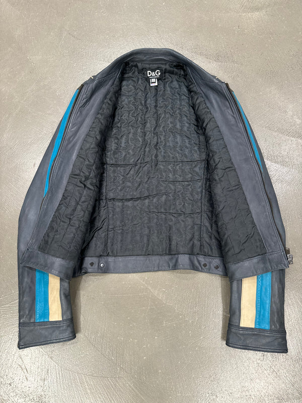S/S2001 Dolce & Gabbana Striped Calfskin Leather Racing Jacket
