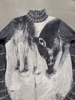 2000s Roberto Cavalli wolf jacquard knit