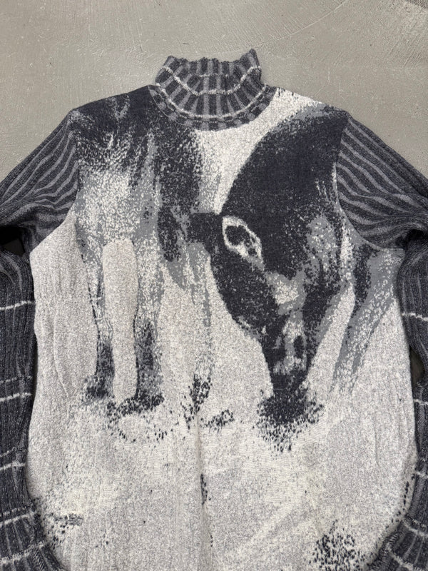 2000s Roberto Cavalli wolf jacquard knit