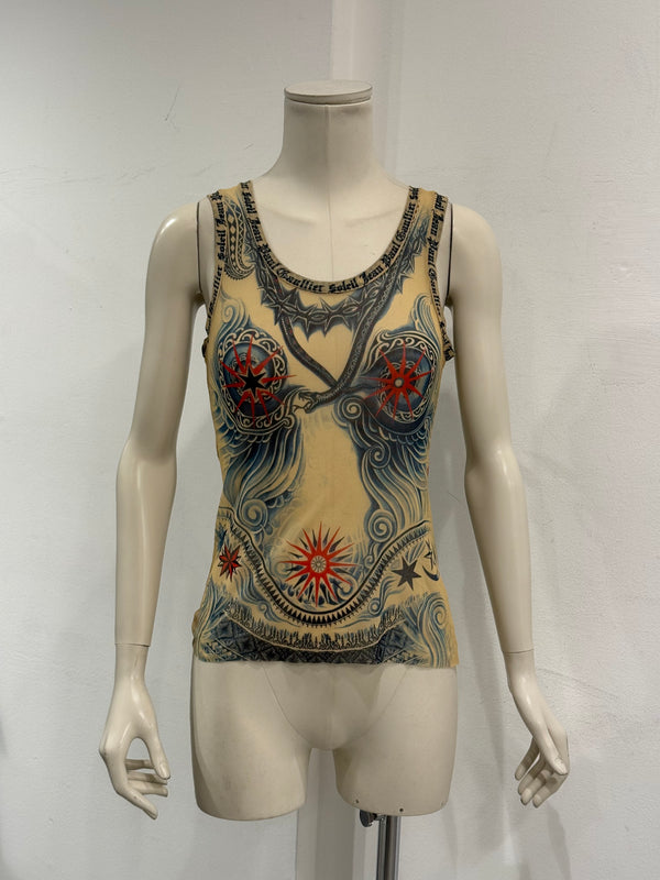 2000s Jean Paul Gaultier printed mesh tank top