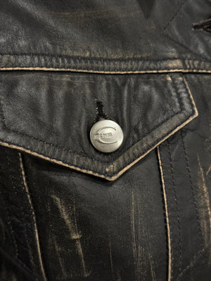 2000S Roberto Cavalli faded distressed leather jacket