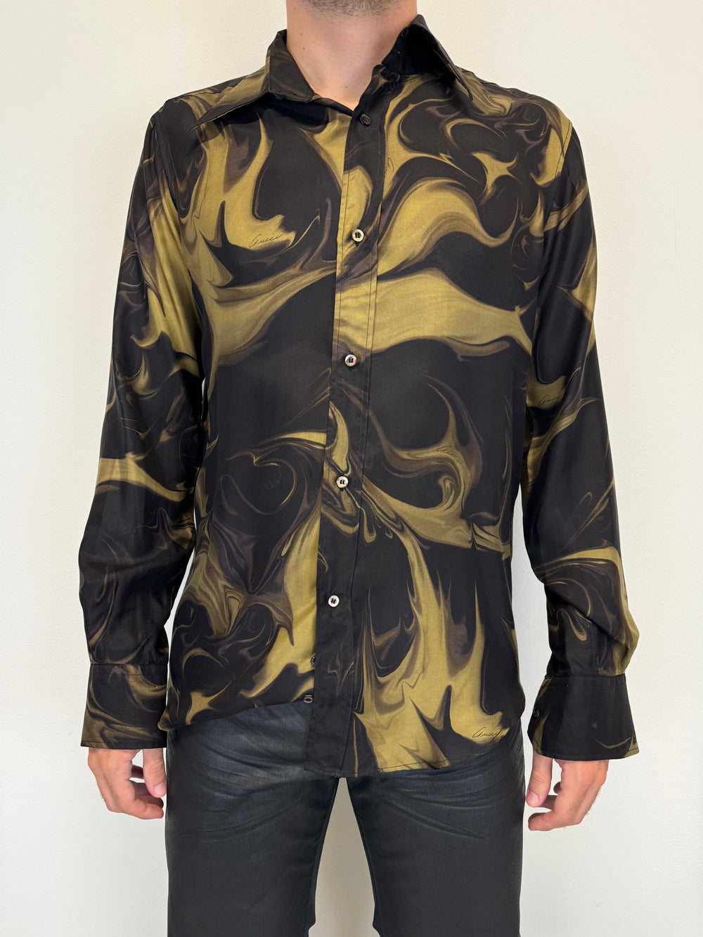 S/S 2001 Gucci by Tom Ford Magma lava Print Silk Shirt