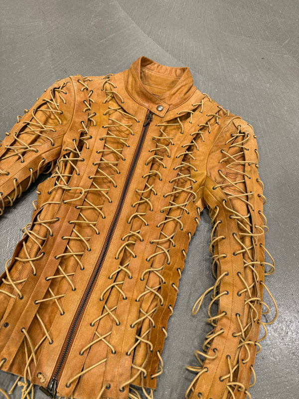 A/W2002 Plein Sud lace-up cage leather jacket
