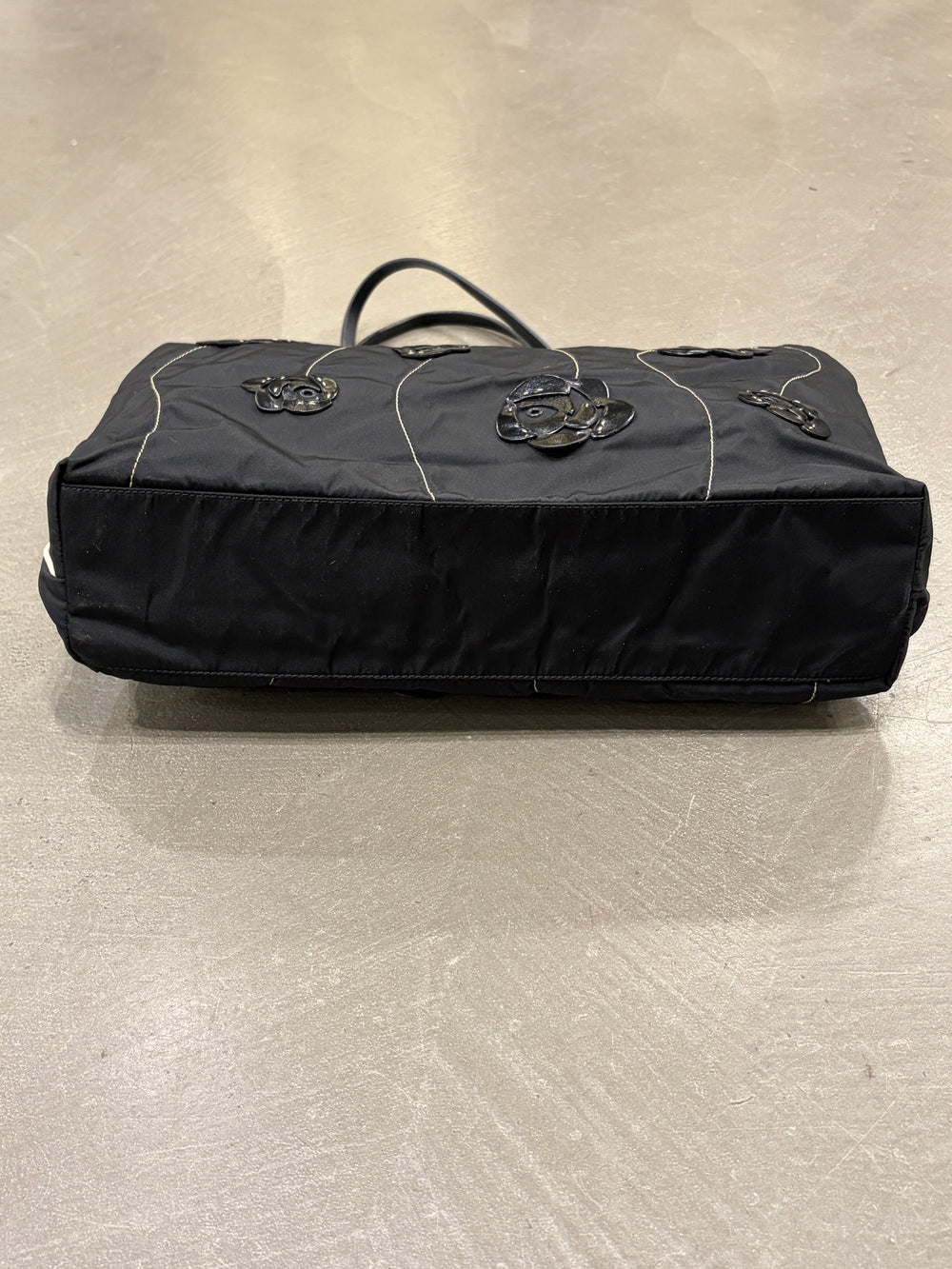 2000 Prada floral appliqué nylon tote bag