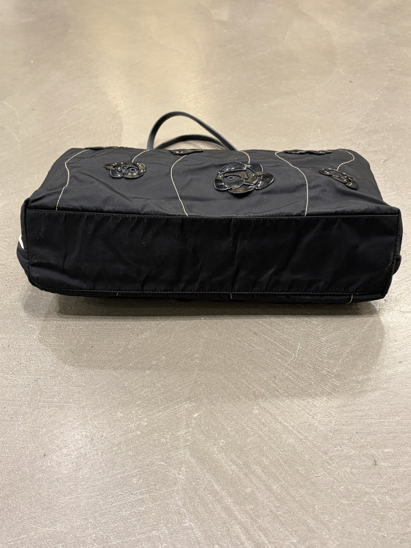 2000 Prada floral appliqué nylon tote bag