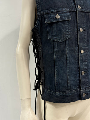 2012 Saint Laurent by Hedi Slimane lace-up leather denim vest