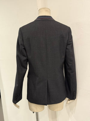 2010s Dior slim-fit tailored blazer with contrast striped collar