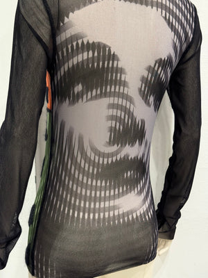 A/W2001 Jean Paul Gaultier colorblock graphic mesh top