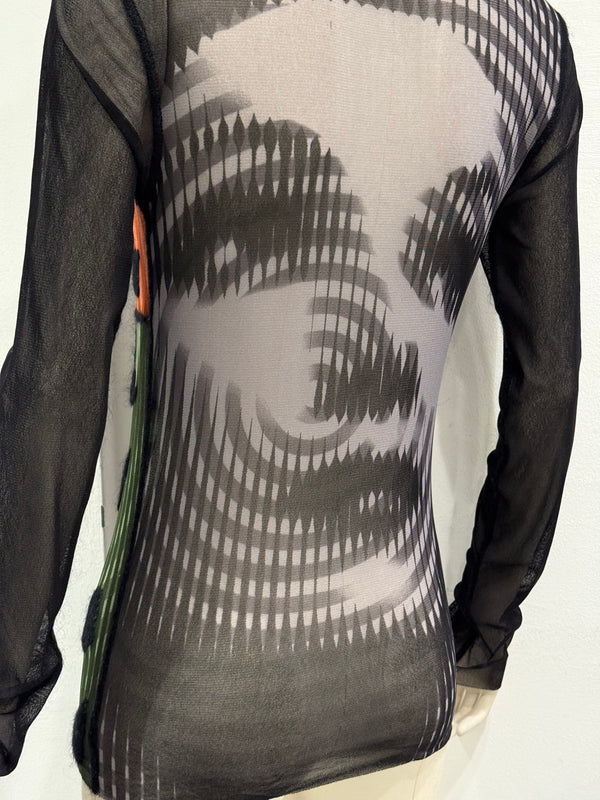 A/W2001 Jean Paul Gaultier colorblock graphic mesh top