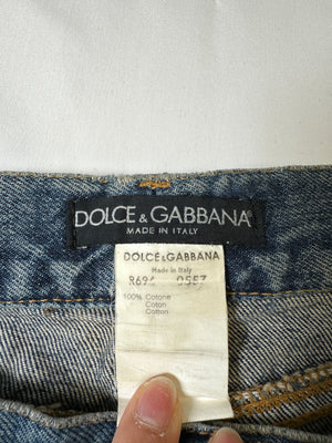 S/S 2001 Dolce & Gabbana safety pin punk jeans with broches