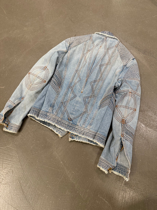 2000s Roberto Cavalli mainline paneled biker denim jacket