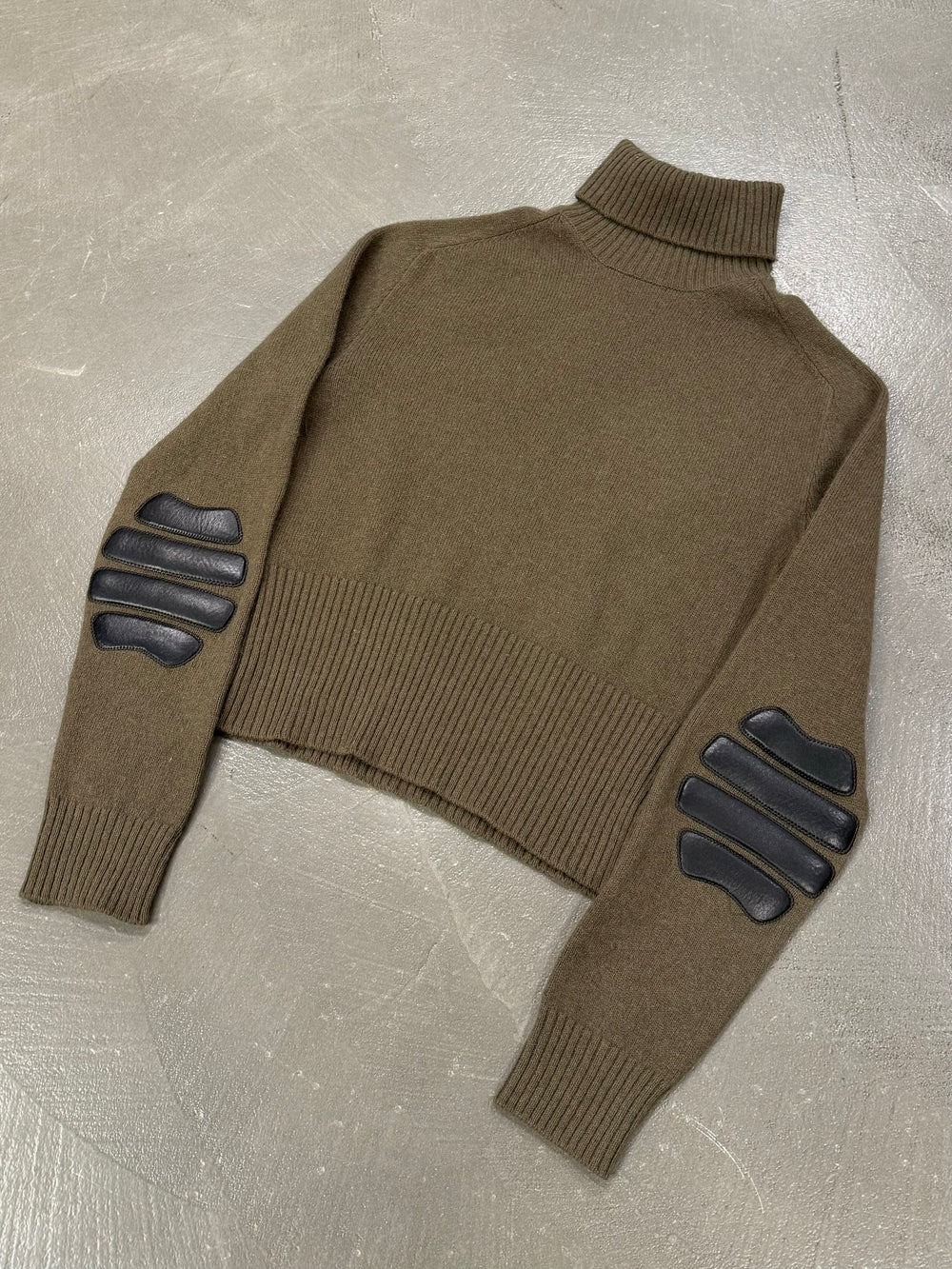 A/W 1999 Prada biker knit sweater with leather patches