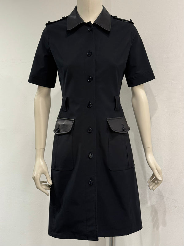 1990s Prada nylon midi dress with leather details