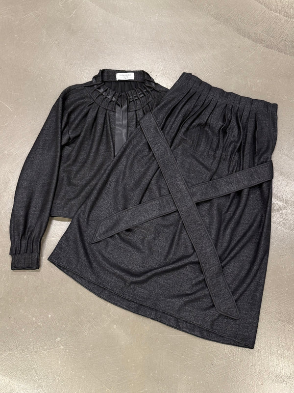 2000s Yves Saint Laurent Rive Gauche pleated gathered set top & skirt