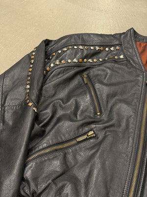 1990s Gianni Versace "Playboy" studded leather bomber jacket
