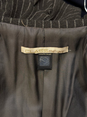 2000s Roberto Cavalli structured ruched velvet trim stiped jacket