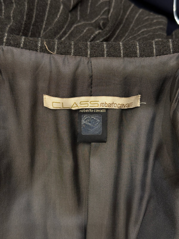 2000s Roberto Cavalli structured ruched velvet trim stiped jacket