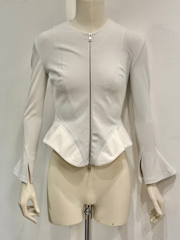 2010s Mugler white structured jacket with flared sleeves