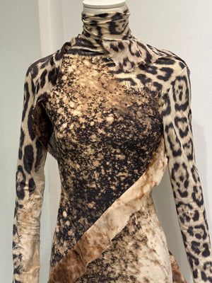 2001 Roberto Cavalli Leopard printed silk draped dress