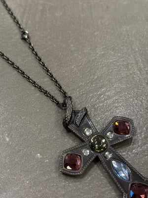 2000s Cavalli gemstone cross necklace