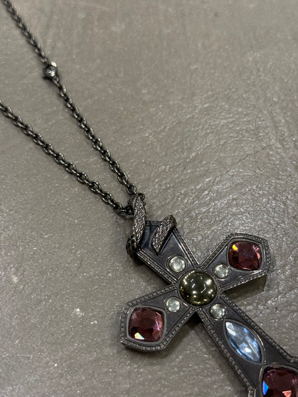 2000s Cavalli gemstone cross necklace