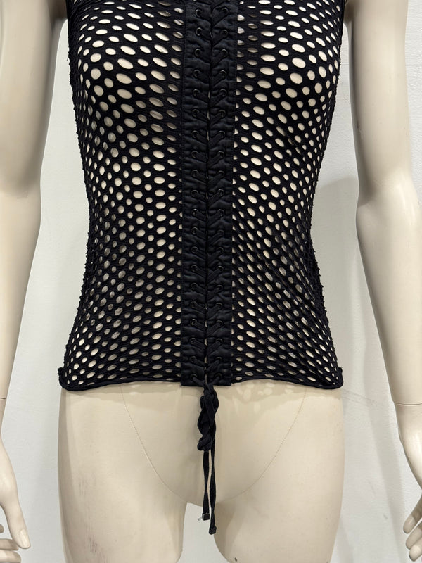 S/S2003 Dolce & Gabbana fishnet bondage lace-up tank top