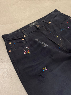 Balenciaga crystal cat graffiti jeans