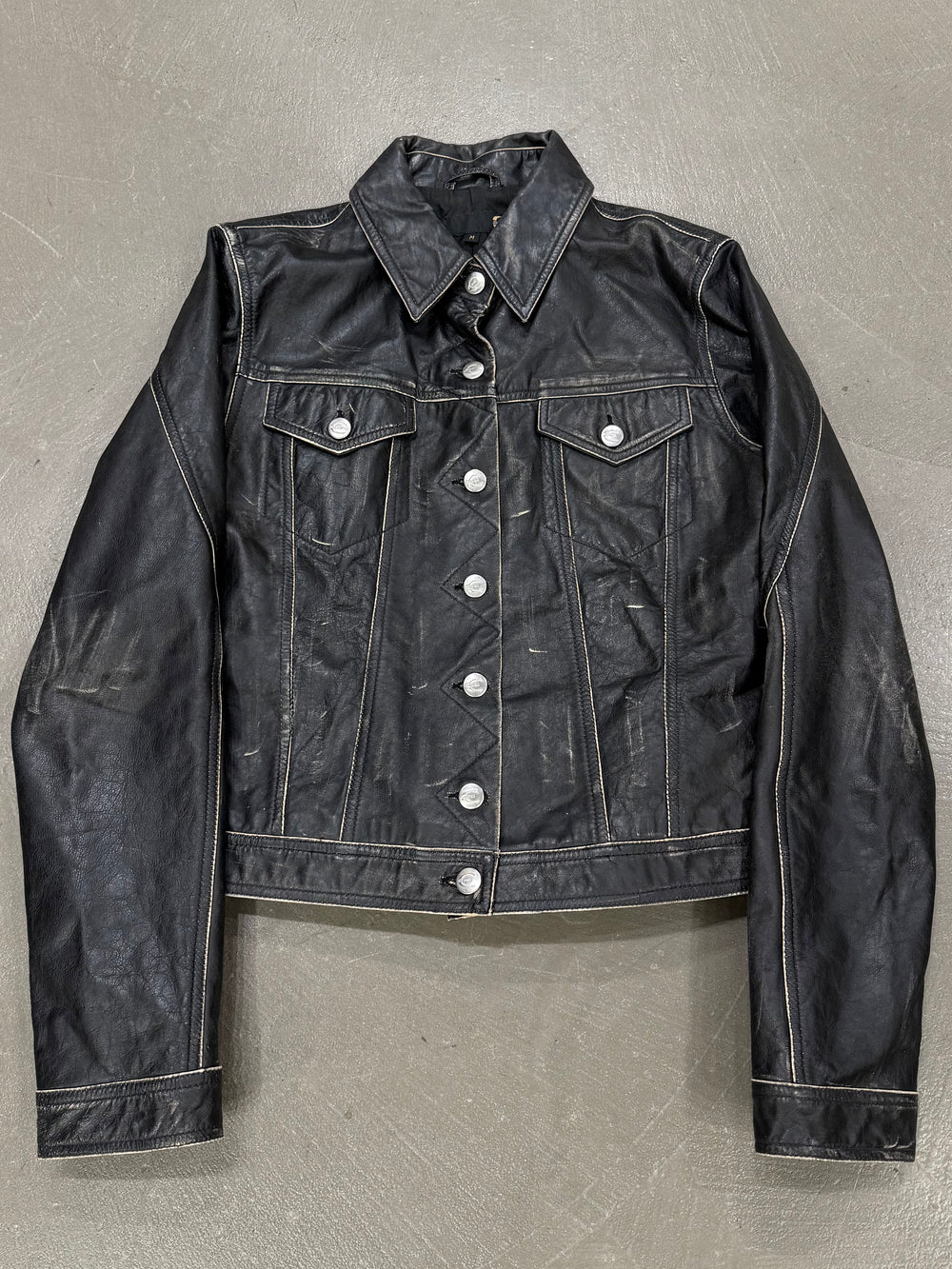 2000s Cavalli faded distressed leather jacket