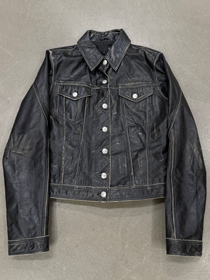 2000s Cavalli faded distressed leather jacket