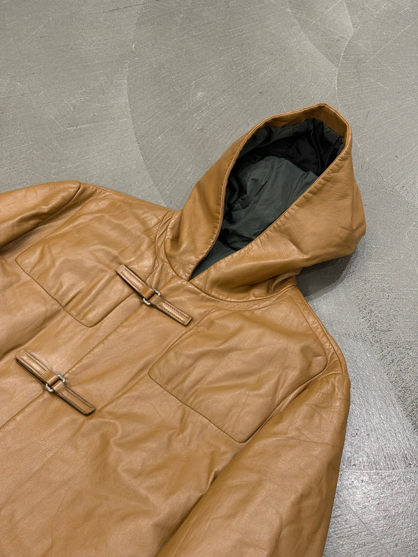 A/W1999 Prada runway leather hooded duffle coat