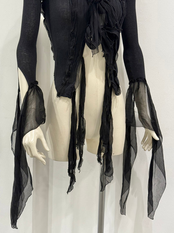 2000s Jean Paul Gaultier sheer ribbon-tie corset blouse