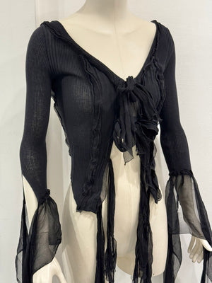 2000s Jean Paul Gaultier sheer ribbon-tie corset blouse