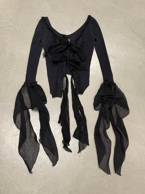 2000s Jean Paul Gaultier sheer ribbon-tie corset blouse