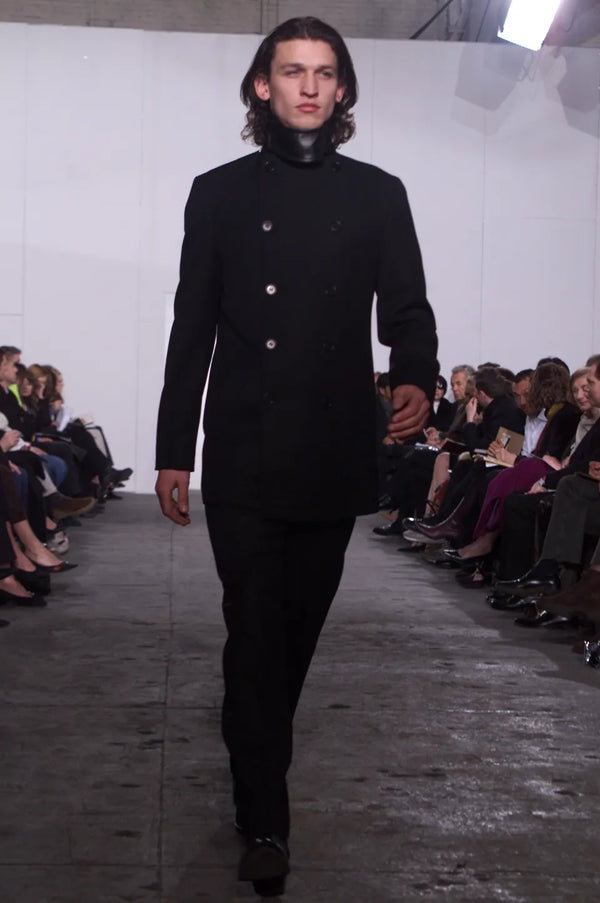AW2001 Helmut Lang double breasted leather mask coat