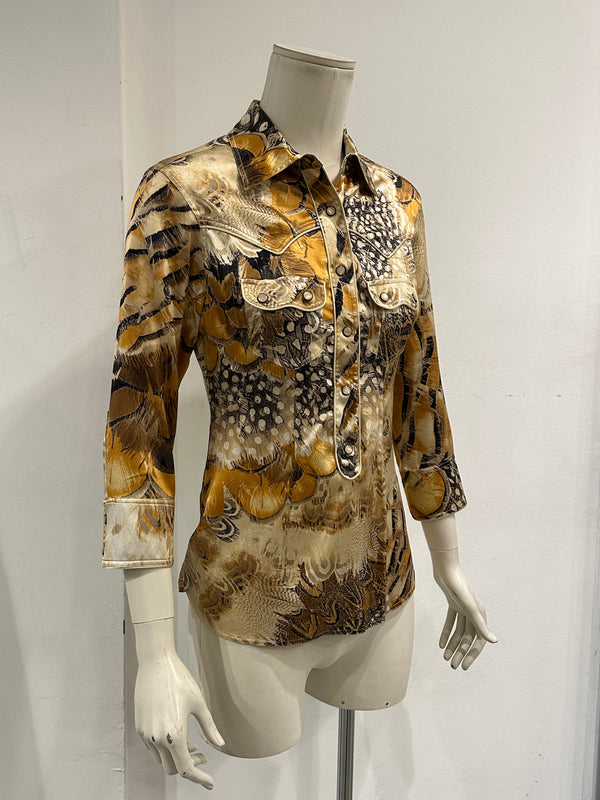 2004 Roberto Cavalli feather silk shirt