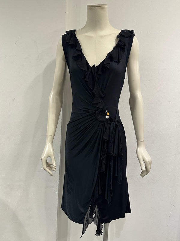 S/S2006 Roberto Cavalli ruffle wrap midi dress