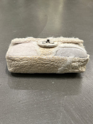 2010 Chanel shearling tweed patchwork flap bag