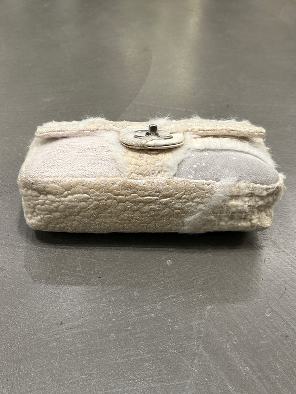 2010 Chanel shearling tweed patchwork flap bag