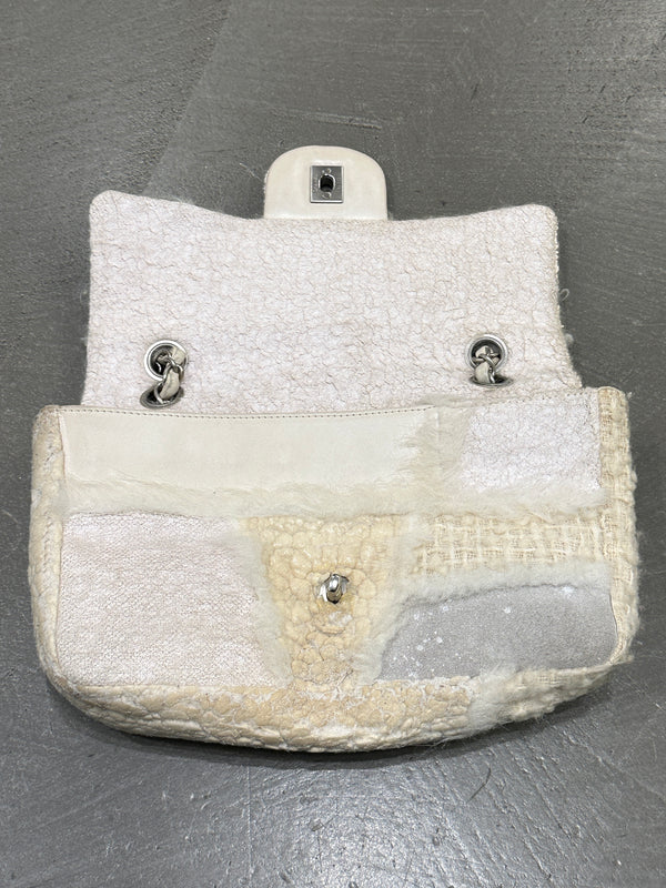 2010 Chanel shearling tweed patchwork flap bag