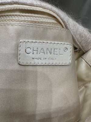 2010 Chanel shearling tweed patchwork flap bag