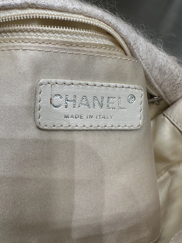 2010 Chanel shearling tweed patchwork flap bag