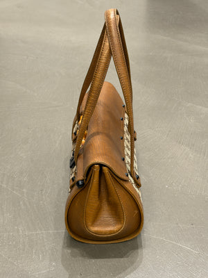 1990s Gucci monogram shoulder bag with bamboo detail