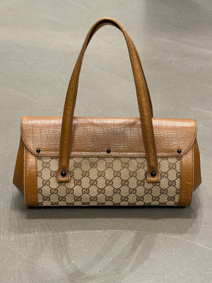 1990s Gucci monogram shoulder bag with bamboo detail