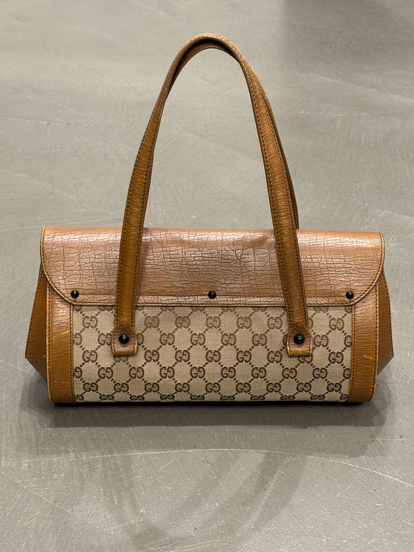 1990s Gucci monogram shoulder bag with bamboo detail