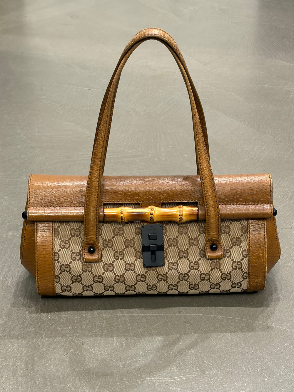 1990s Gucci monogram shoulder bag with bamboo detail