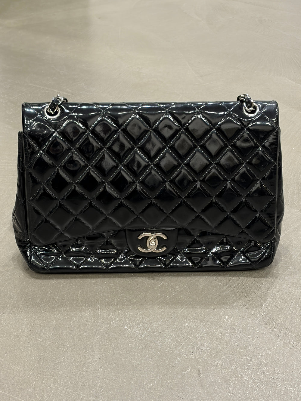 2013-2014 Chanel Large Flap double chain matelasse patent leather bag